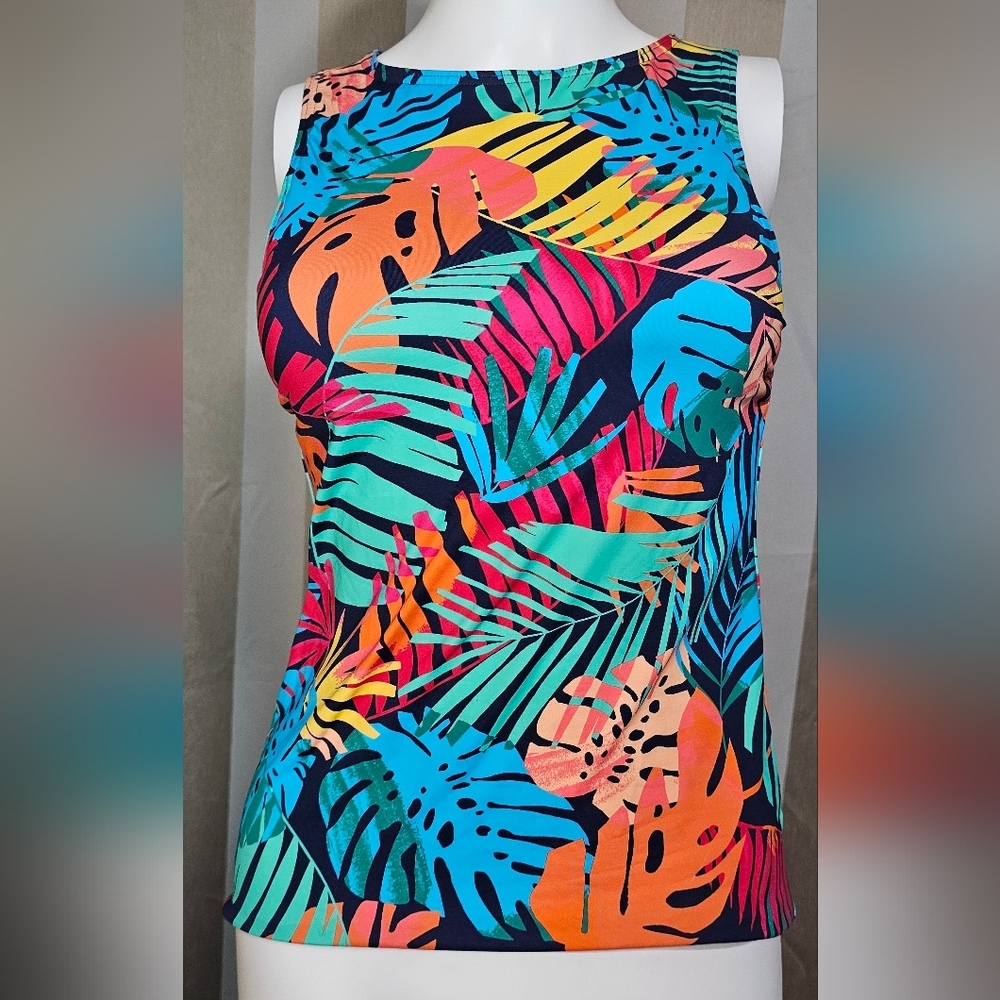 Lands' End Tankini Bright Floral Print High Neck Women's NWT 4